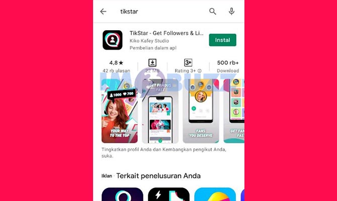 4. tikstar aplikasi penambah followers tiktok gratis