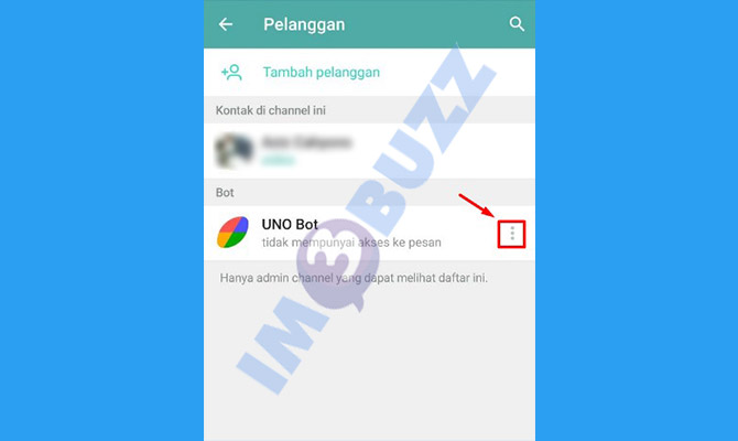 5. ketuk ikon titik tiga vertikal pada bot di channel telegram