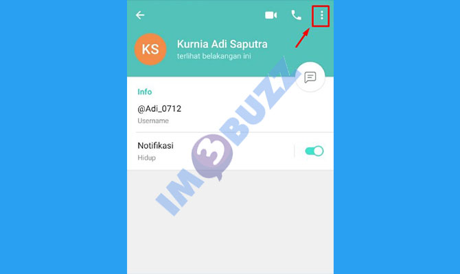 5. ketuk ikon titik tiga vertikal untuk menambahkan kontak telegram