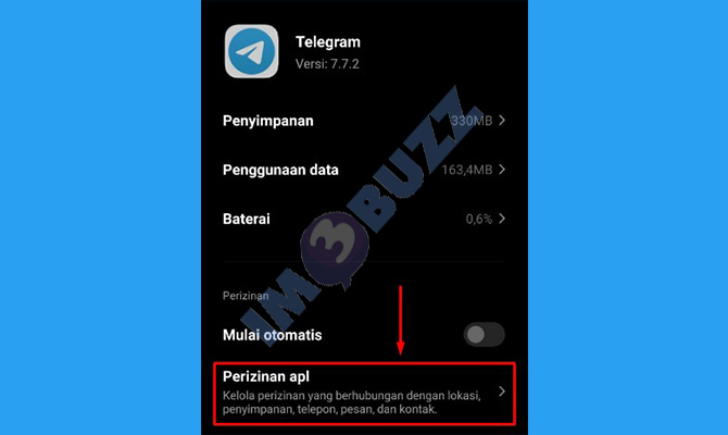 5. ketuk perizinan aplikasi untuk mengatur Telegram agar tidak tersambung dengan kontak HP