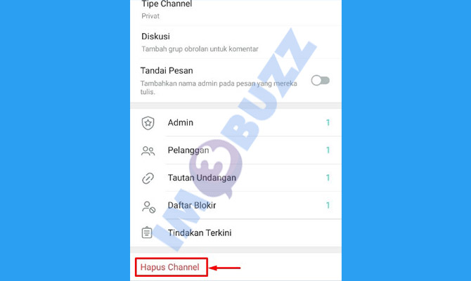 5. pilih hapus channel