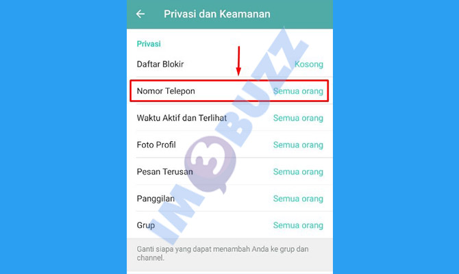 5. tap nomor telepon untuk menyembunyikan nomor HP dari kontak tertentu