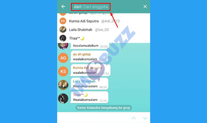 5. tulis dari atau from untuk melacak chat teman di grup