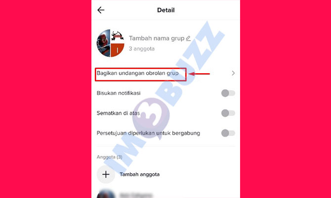 6. pilih bagikan undangan obrolan grup