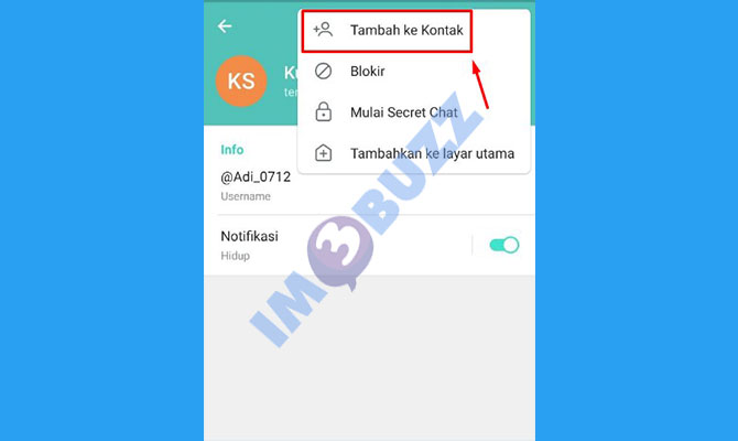 6. pilih tambah ke kontak telegram