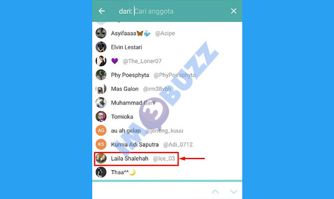 6. pilih teman yang akan dilacak cha di grup