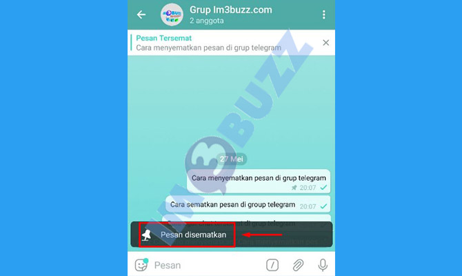 6. selesai menyematkan pesan di grup telegram