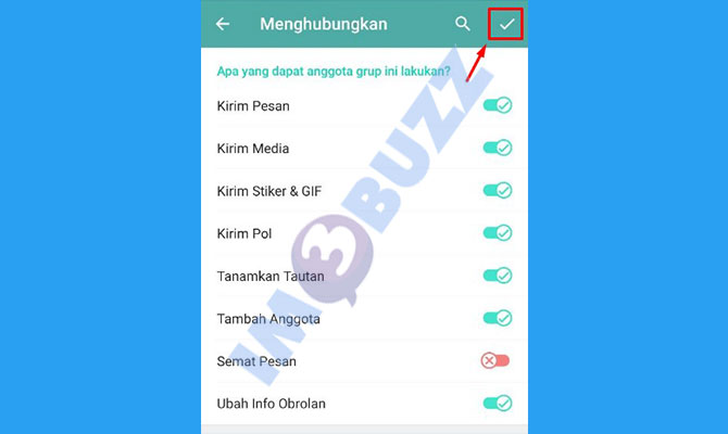 7. tap tanda centang untuk menyimpan perubahan izin sematkan pesan