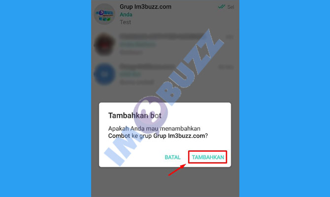 9. ketuk tambahkan untuk konfirmasi menambahkan bot