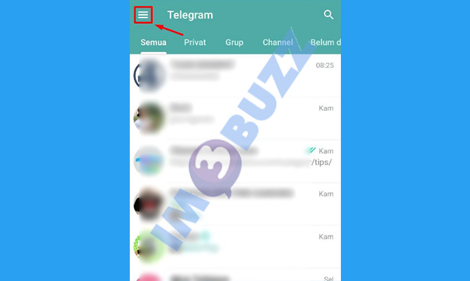 2. ketuk ikon garis tiga vertikal untuk membuka menu pengaturan telegram