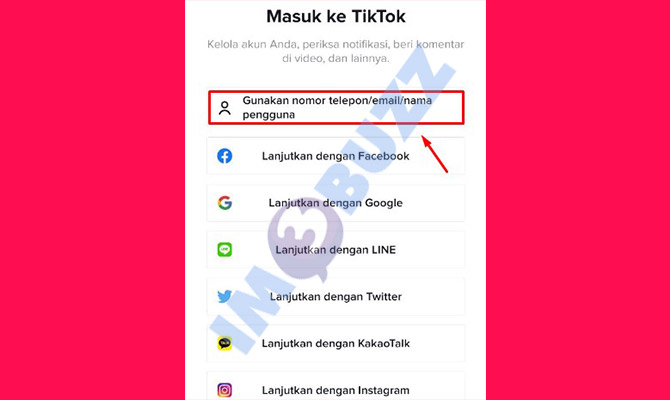 3. pilih gunakan nomor telepon email nama pengguna