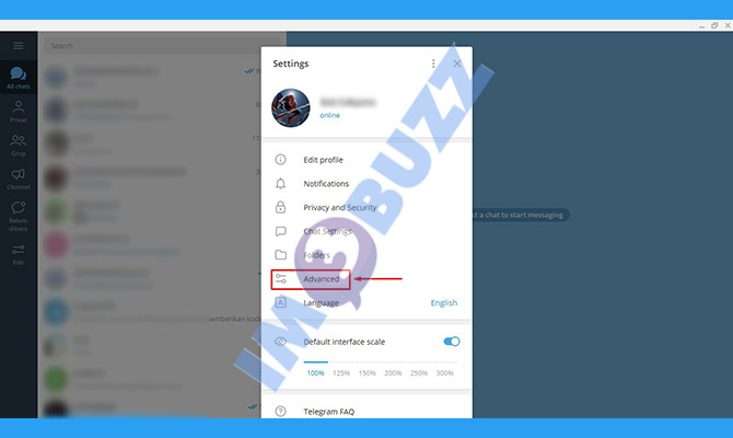 4. pilih advanced di menu pengaturan telegram