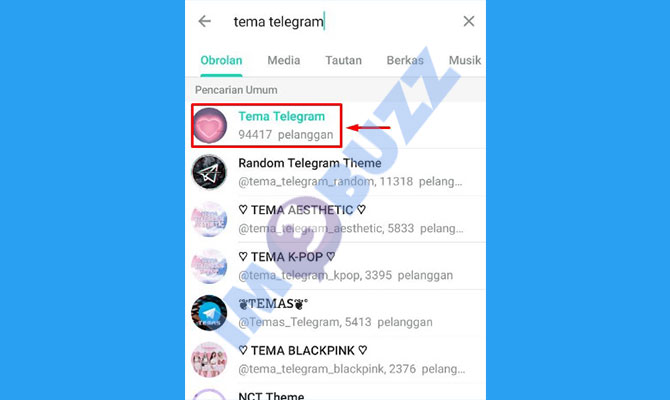 4. pilih dan buka channel tema telegram