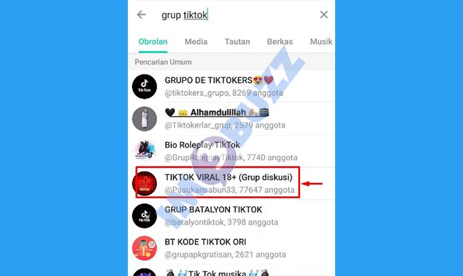 4. pilih grup tiktok di telegram