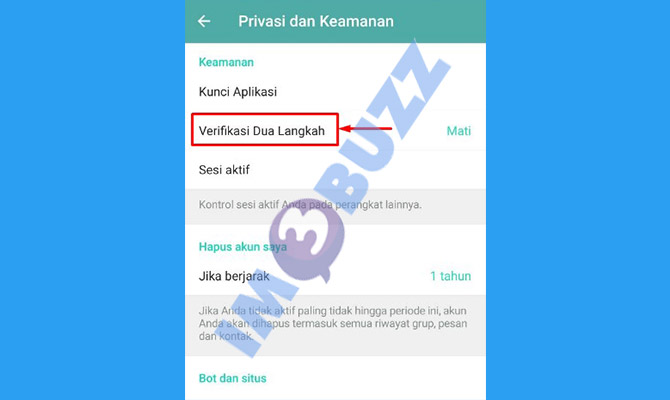 5. pilih verifikasi dua langkah telegram