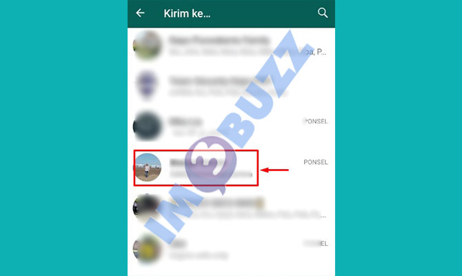 6. cari kontak tujuan untuk dibagikan link