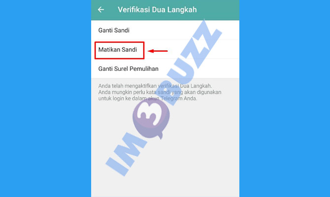 6. ketuk matikan sandi verifikasi dua langkah telegram