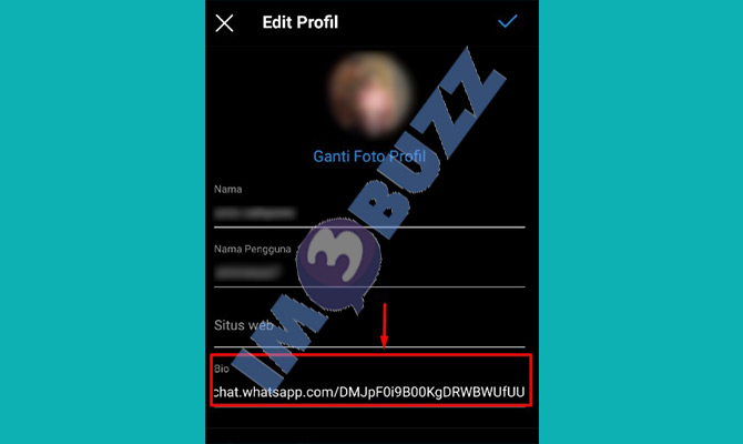 6. proses menambahkan link di bio