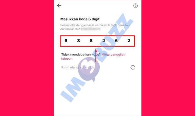 8. masukkan kode verifikasi untuk mengembalikan akun tiktok