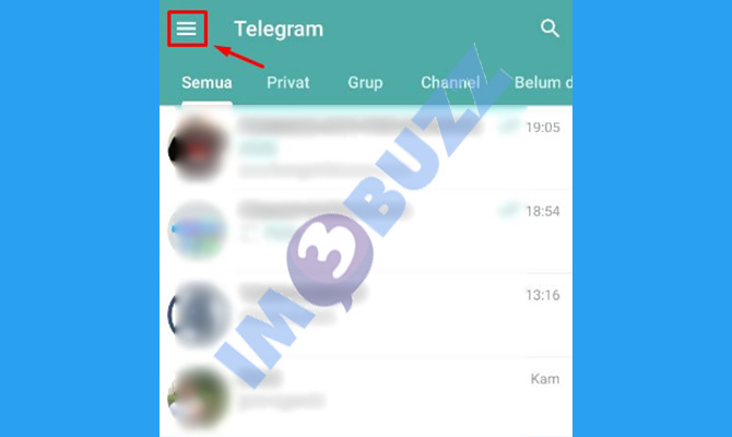 ketuk ikon garis tiga vertikal untuk membuka pengaturan data dan penyimpanan telegram