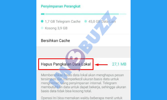 tap hapus pangkalan data lokal agar telegram tidak lemot