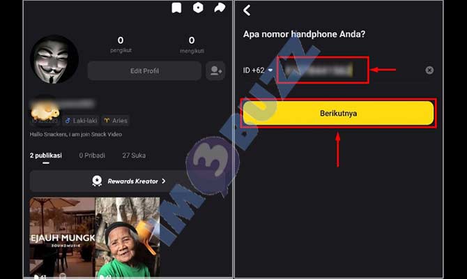 2. Lakukan Login Kembali ke Akun Snack Video Terhapus