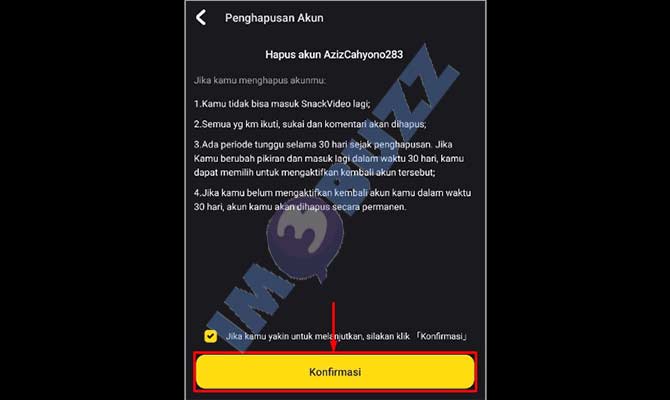 7. Tap Konfirmasi Hapus Akun