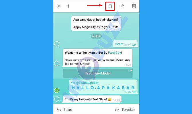 8. Tap Salin Font Telegram