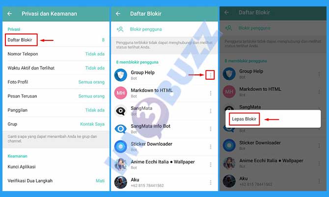 2. Cara menghapus daftar blokir di Telegram Melalui Daftar Blokir