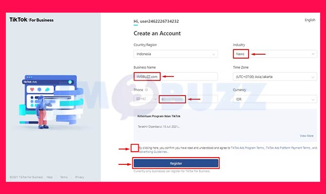 2. Registrasi Akun di TikTok Ads