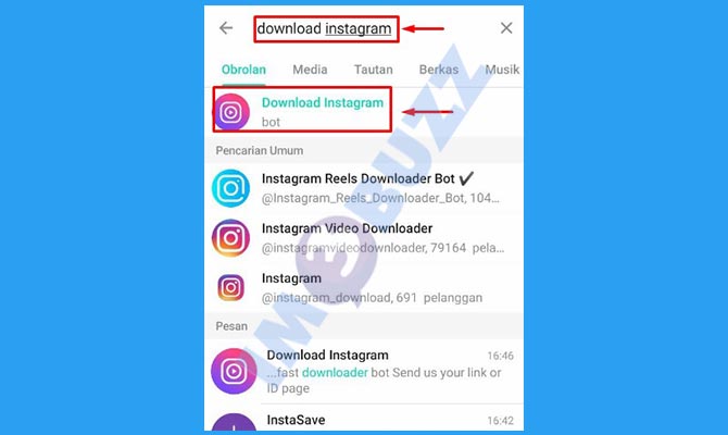 3. Cari dan Buka Bot Download Video Story IG