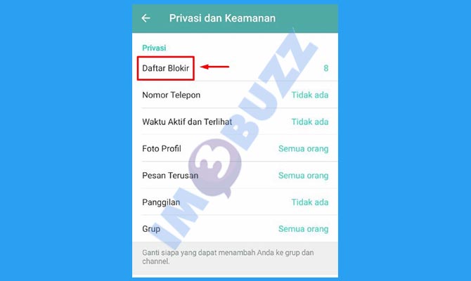 3. Tap Daftar Blokir Telegram