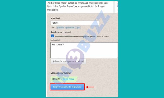 4. Ketuk Copy Message to Clipboard