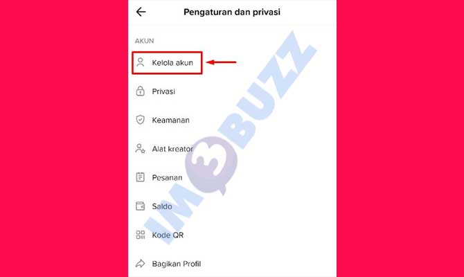 4. Ketuk Kelola akun TikTok