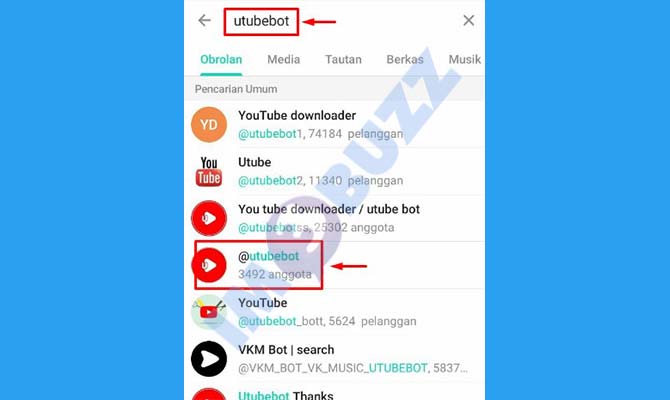 5. Cari dan Buka Bot Telegram Downloader Youtube
