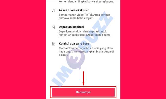 6. Tap Berikutnya Untuk Membuat Akun TikTok Bisnis