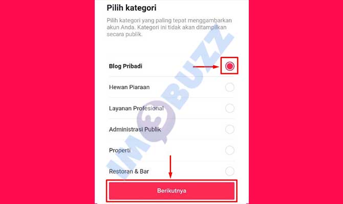 7. Pilih Kategori Akun TikTok Bisnis 