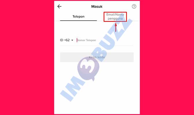 7. Tap Email Nama pengguna Akun TikTok