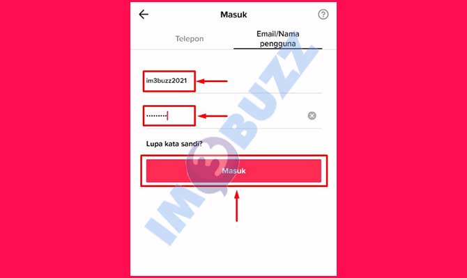 8. Masukan Username dan Password akun TikTok