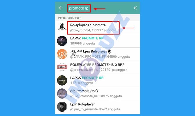Cari dan Buka Grup atau Channel RP