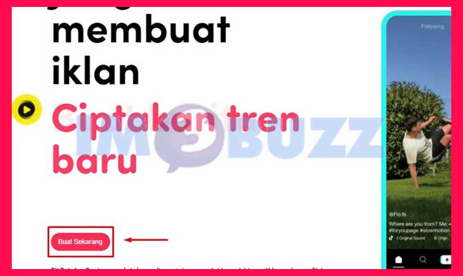 Klik Buat Sekarang Untuk Login TikTok Business Melalui Email