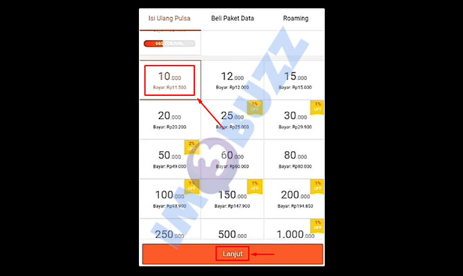 Pilih Nominal Pembelian Pulsa