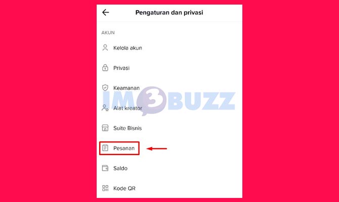 Ketuk Opsi Pesanan TikTok