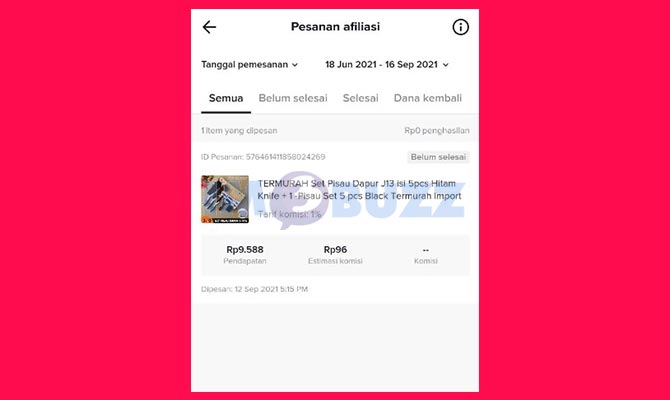 Selesai Melihat Pesanan TikTok Affiliate