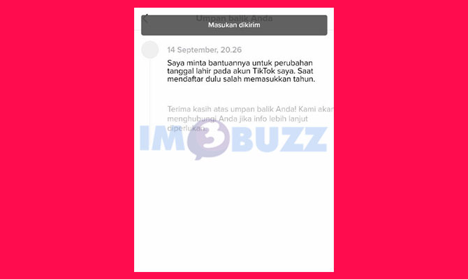 Selesai Mengirim Feedback Agar Mendapatkan Bantuan Mengganti Tanggal Lahir di TikTok