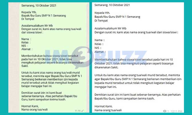 Contoh Surat Izin di WA Karena Sakit