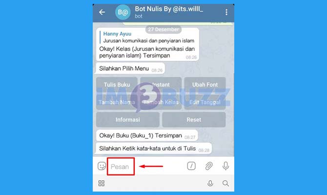 Masukan Tulisan di Bot Nulis