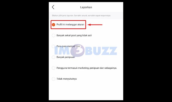 Pilih Alasan Memblokir Akun