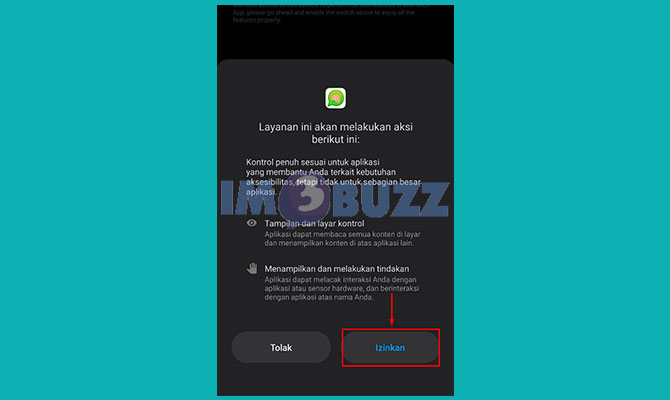 Tap Izinkan Untuk Membuat Whatsapp Menjadi Transparan Tanpa Aplikasi