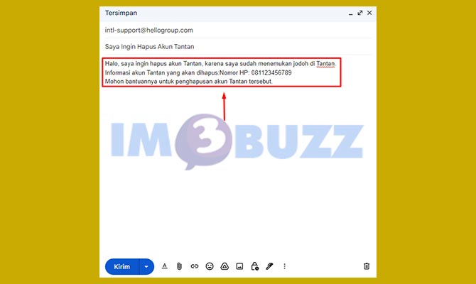 Masukkan isi Email Pengajuan Hapus Akun